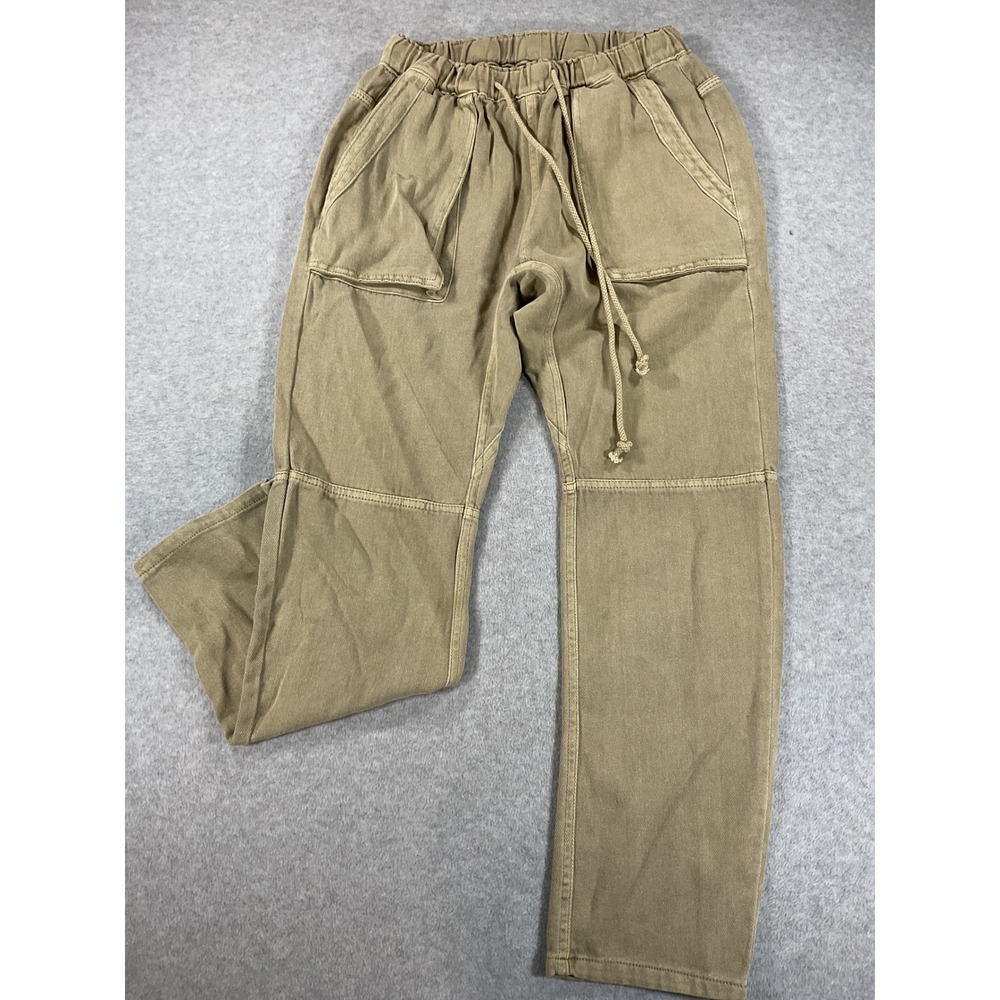 Mustard Seed Women Olive Khaki Cotton Utility Cargo Pants Elastic Waist S 2677